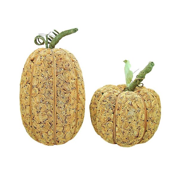 Set of 2 Pumpkins Fall Holiday Halloween Decor Decorations 10" & 8" Paper Seeds - Picture 3 of 10